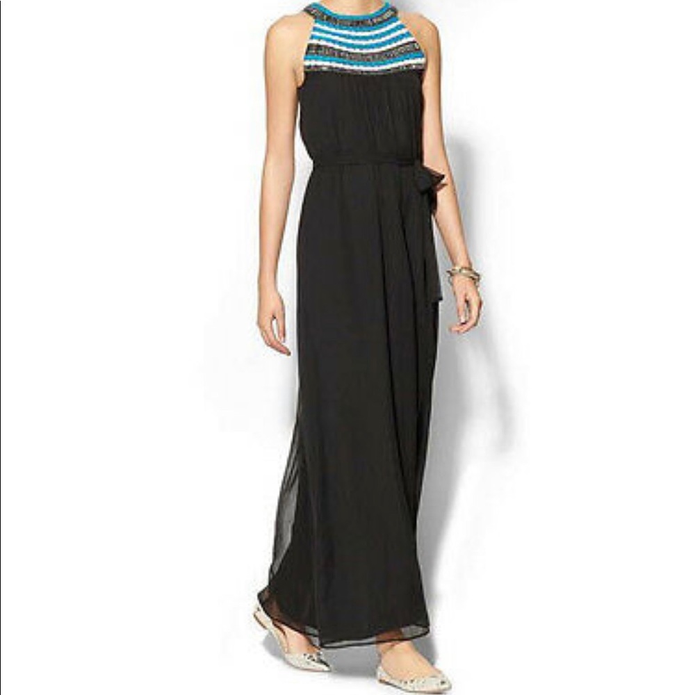 Sabine Luella Beaded Maxi Dress in Black & Blue